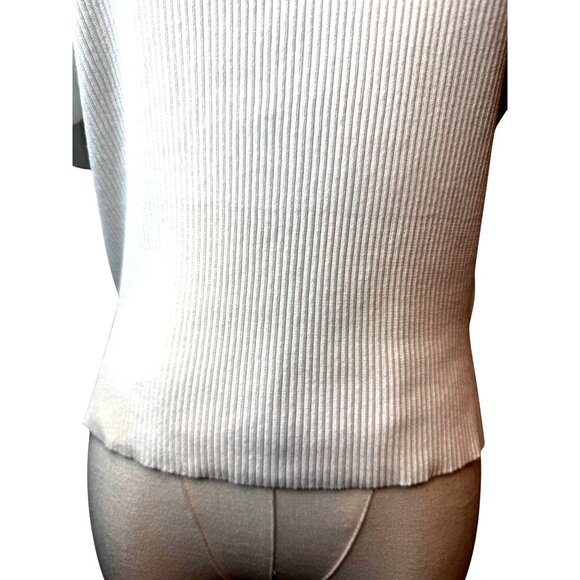 ZARA Medium White Ribbed Knit Top Waist Cutout - Picture 6 of 11